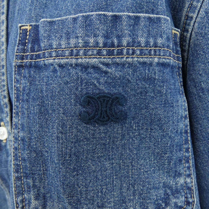 Celine Union Chien Wash Denim Cropped Shirt Triomphe — view 7