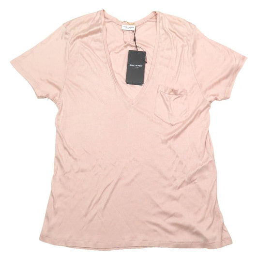Saint Laurent Hedi Slimane Era Deep Neck Silk T-Shirt Short Sleeve Chest Pocket