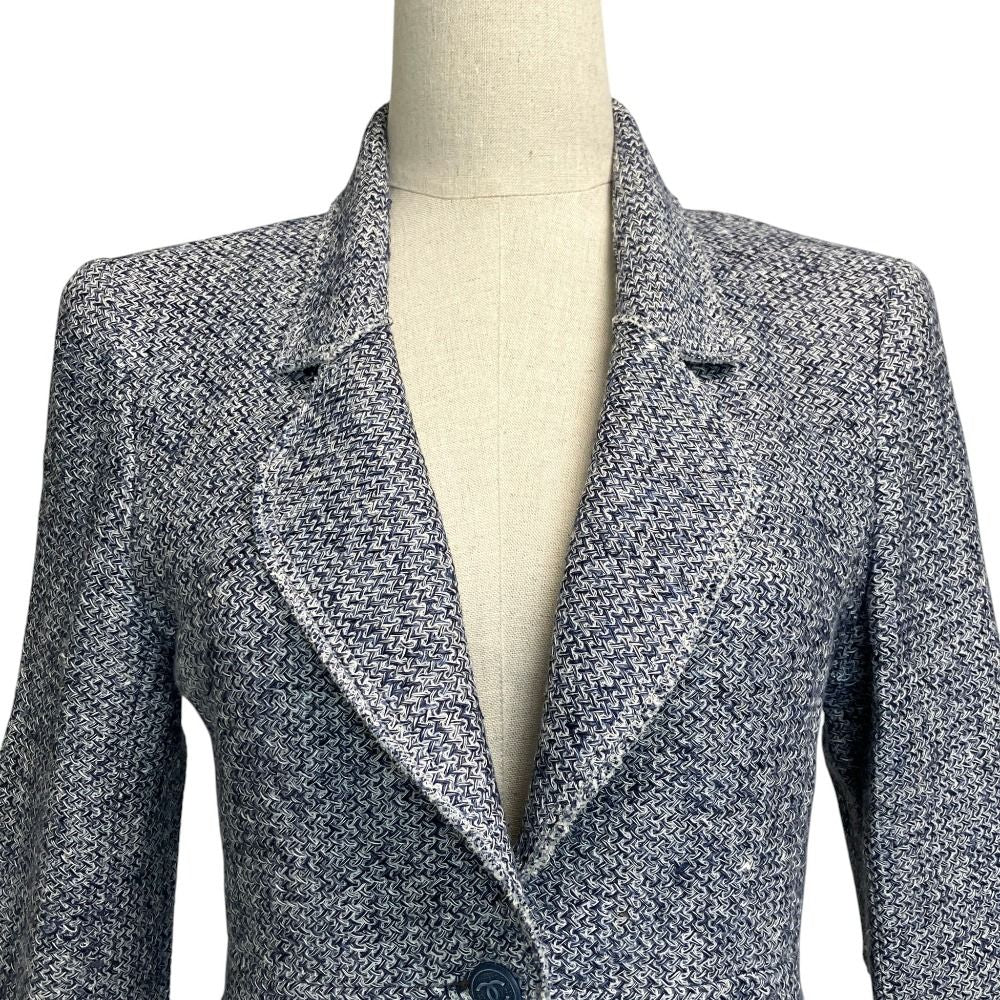 Chanel Lining Camellia CC Logo Button Linen Summer Tweed Jacket 38 Navy — view 4