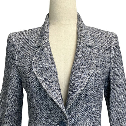 Chanel Lining Camellia CC Logo Button Linen Summer Tweed Jacket 38 Navy — view 4