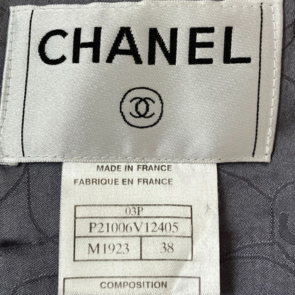 Chanel Lining Camellia CC Logo Button Linen Summer Tweed Jacket 38 Navy — view 9
