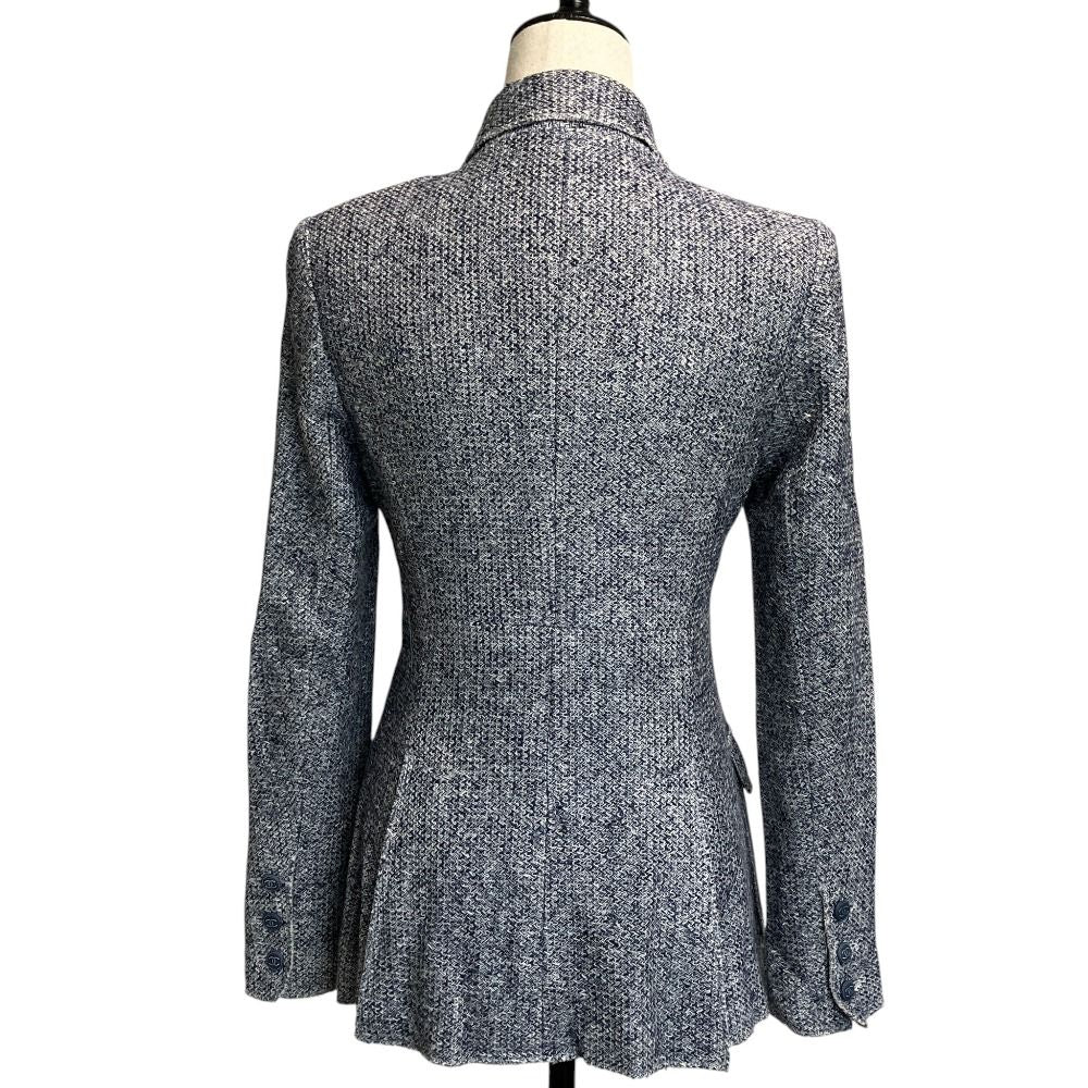 Chanel Lining Camellia CC Logo Button Linen Summer Tweed Jacket 38 Navy — view 3