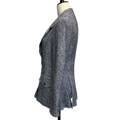 Chanel Lining Camellia CC Logo Button Linen Summer Tweed Jacket 38 Navy — view 2