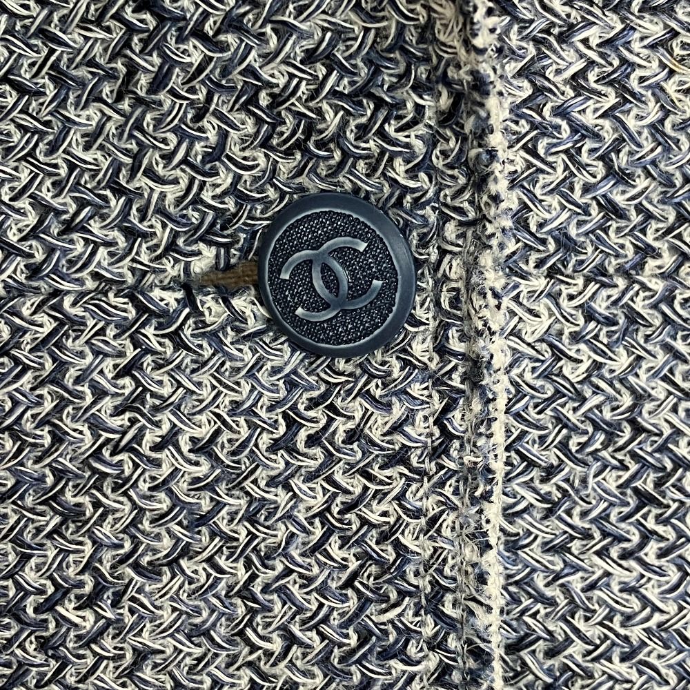 Chanel Lining Camellia CC Logo Button Linen Summer Tweed Jacket 38 Navy — view 7