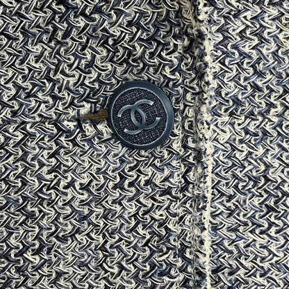 Chanel Lining Camellia CC Logo Button Linen Summer Tweed Jacket 38 Navy — view 7