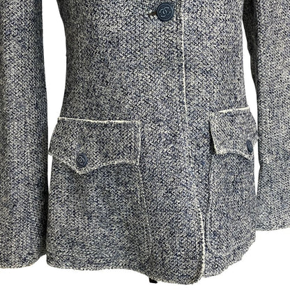 Chanel Lining Camellia CC Logo Button Linen Summer Tweed Jacket 38 Navy — view 6