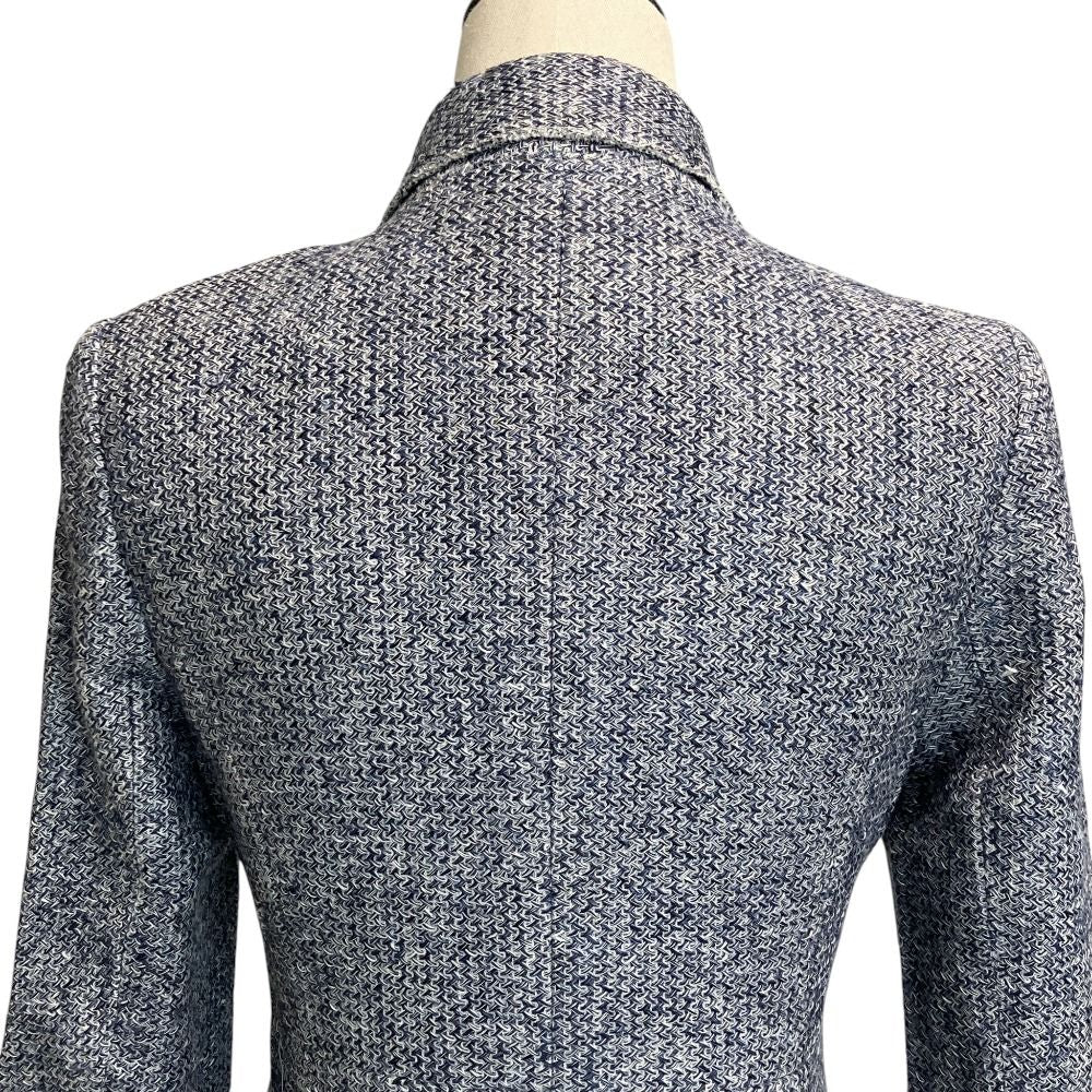 Chanel Lining Camellia CC Logo Button Linen Summer Tweed Jacket 38 Navy — view 5