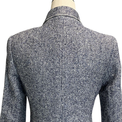 Chanel Lining Camellia CC Logo Button Linen Summer Tweed Jacket 38 Navy — view 5