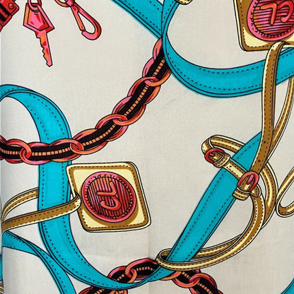 Celine Phoebe Philo Era Scarf Pattern Sleeveless Dress 38 Beige Light Blue — view 6