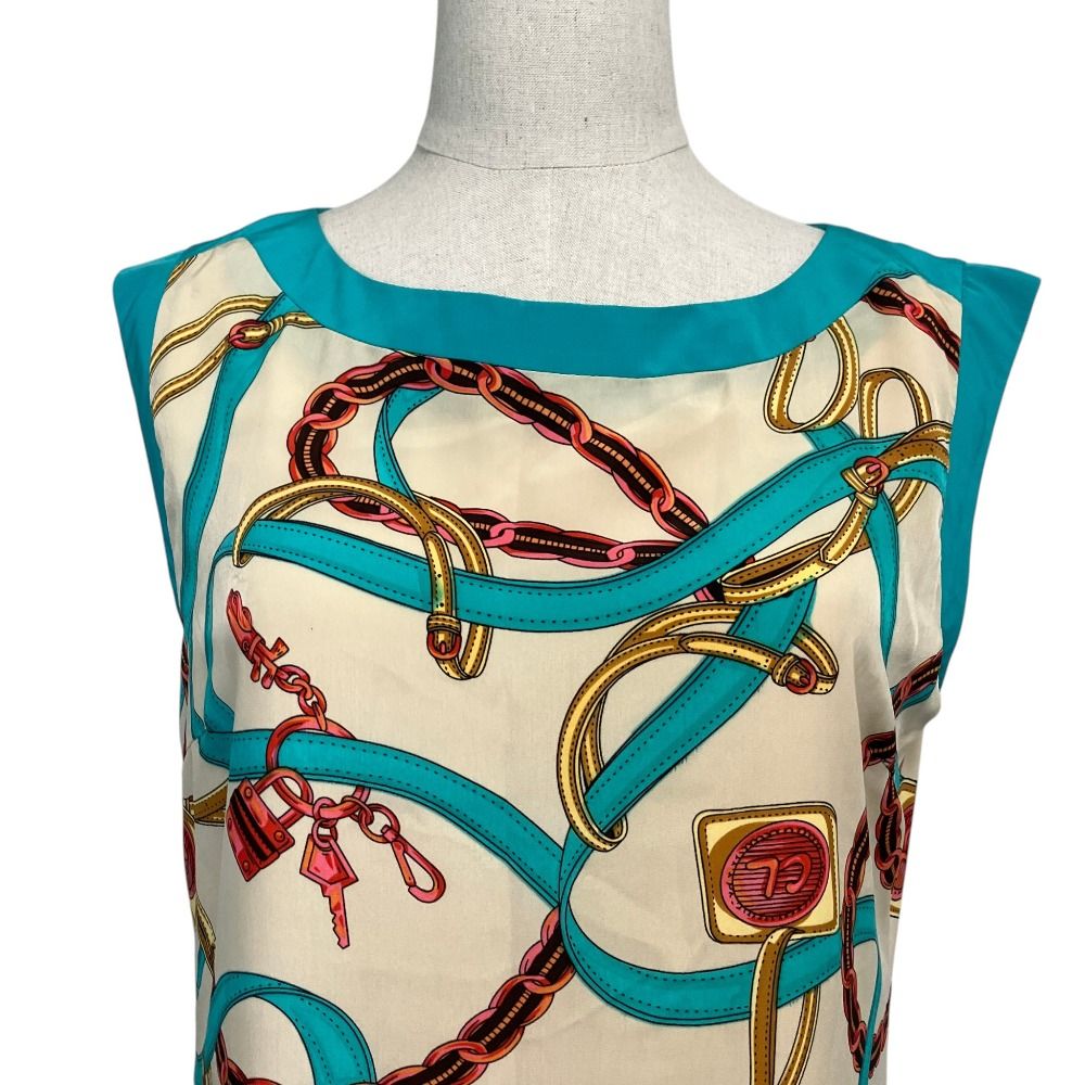 Celine Phoebe Philo Era Scarf Pattern Sleeveless Dress 38 Beige Light Blue — view 4