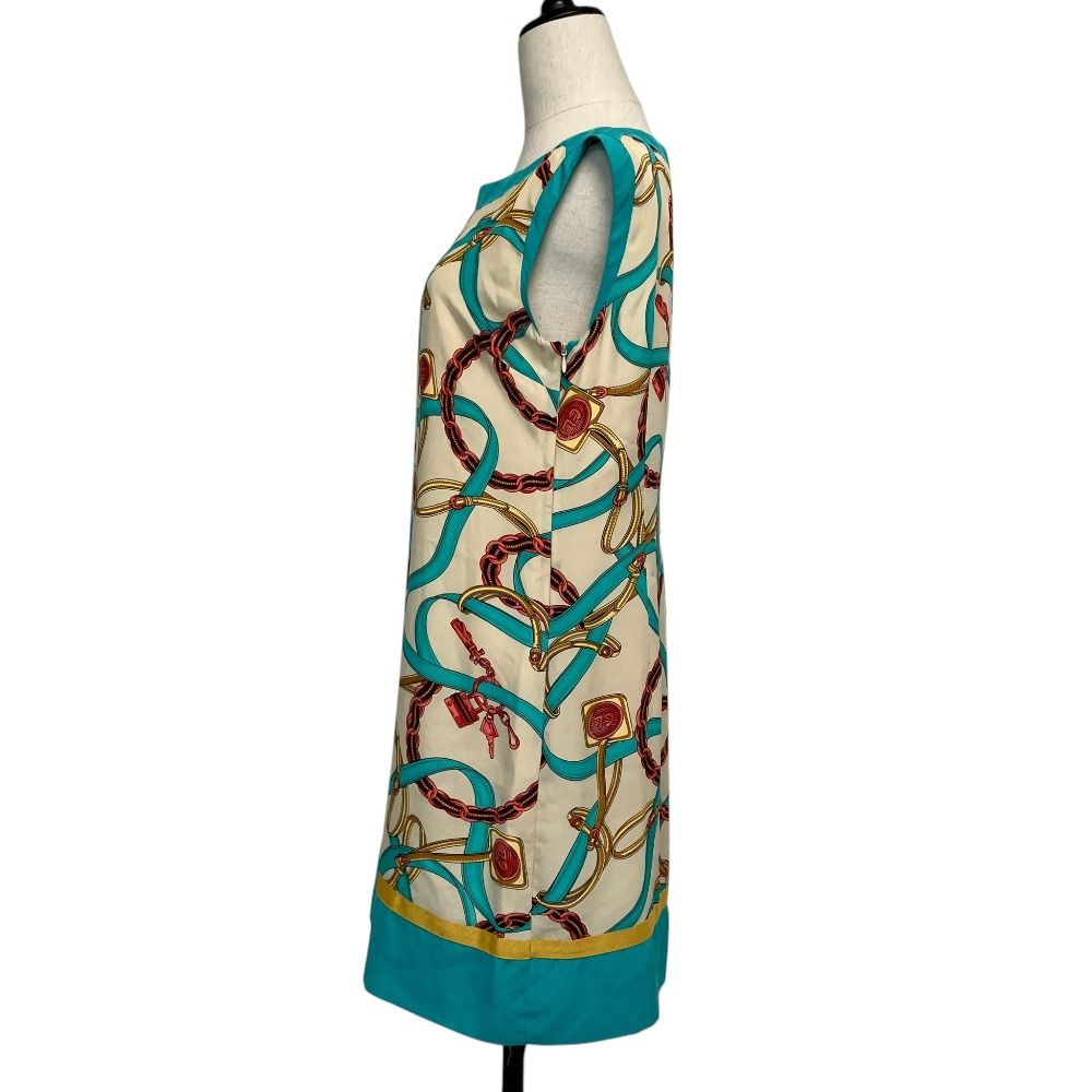Celine Phoebe Philo Era Scarf Pattern Sleeveless Dress 38 Beige Light Blue — view 2