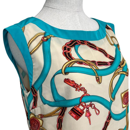 Celine Phoebe Philo Era Scarf Pattern Sleeveless Dress 38 Beige Light Blue — view 8