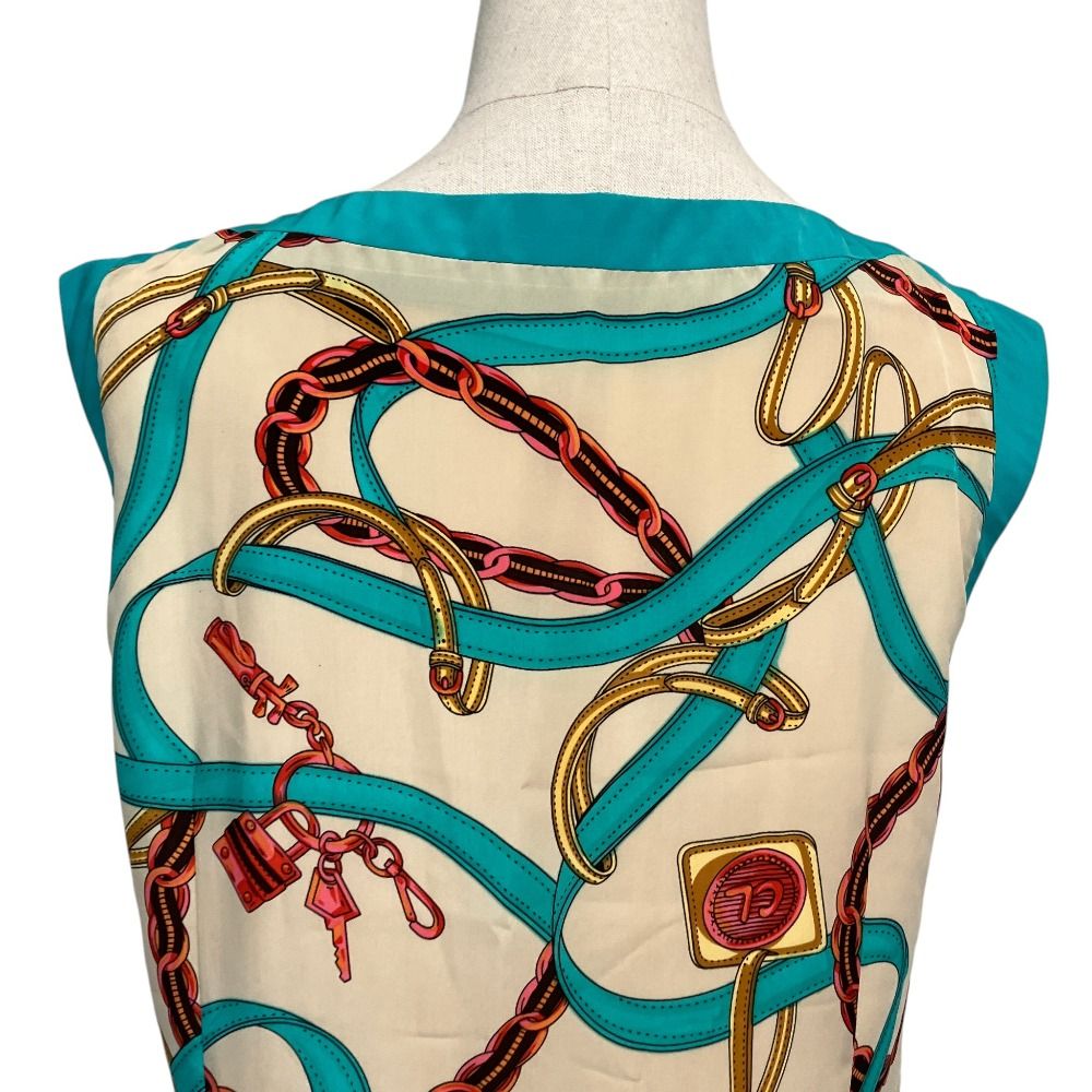 Celine Phoebe Philo Era Scarf Pattern Sleeveless Dress 38 Beige Light Blue — view 5