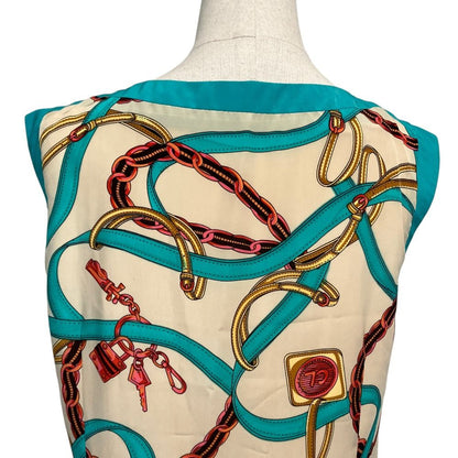 Celine Phoebe Philo Era Scarf Pattern Sleeveless Dress 38 Beige Light Blue — view 5