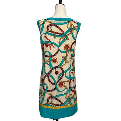 Celine Phoebe Philo Era Scarf Pattern Sleeveless Dress 38 Beige Light Blue — view 3