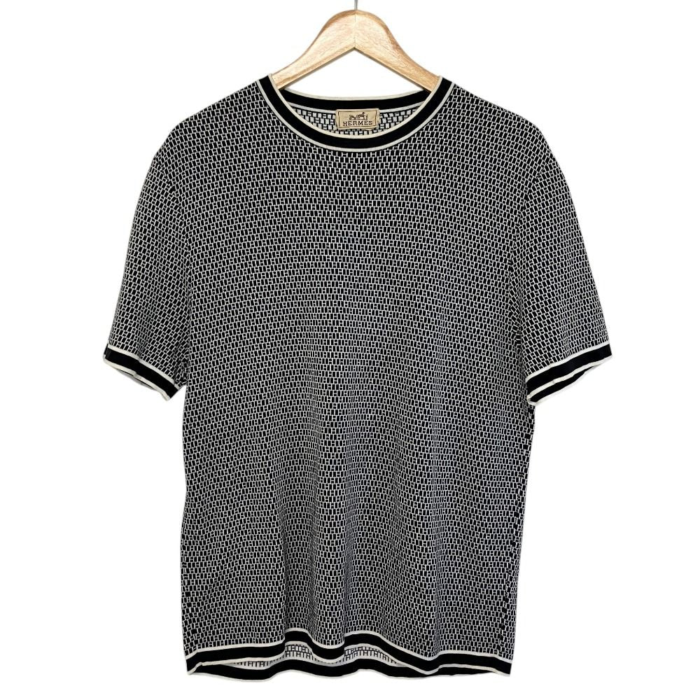 Hermes Vintage All Over Pattern Cotton Knit T-Shirt L Black White Sweater