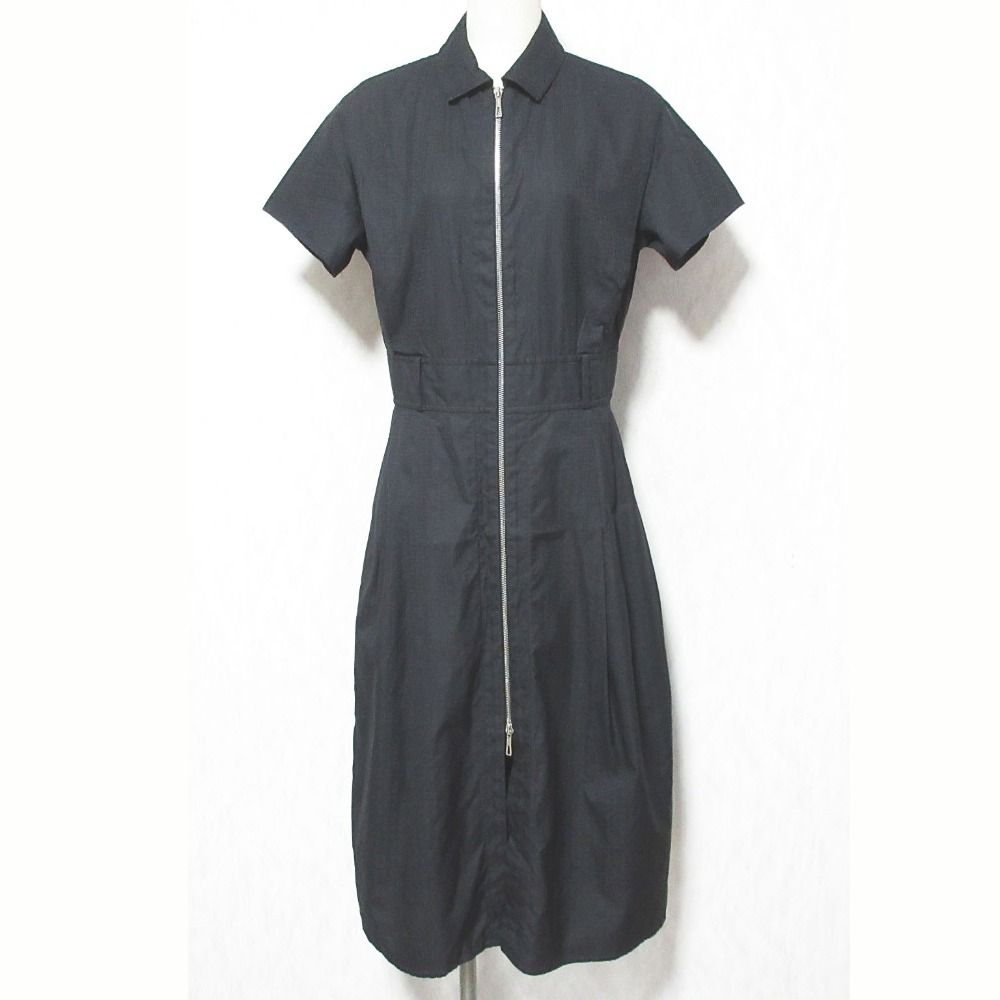 Hermes Mosaic Pattern Front Zip Dress 38 Black