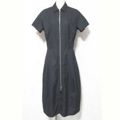 Hermes Mosaic Pattern Front Zip Dress 38 Black