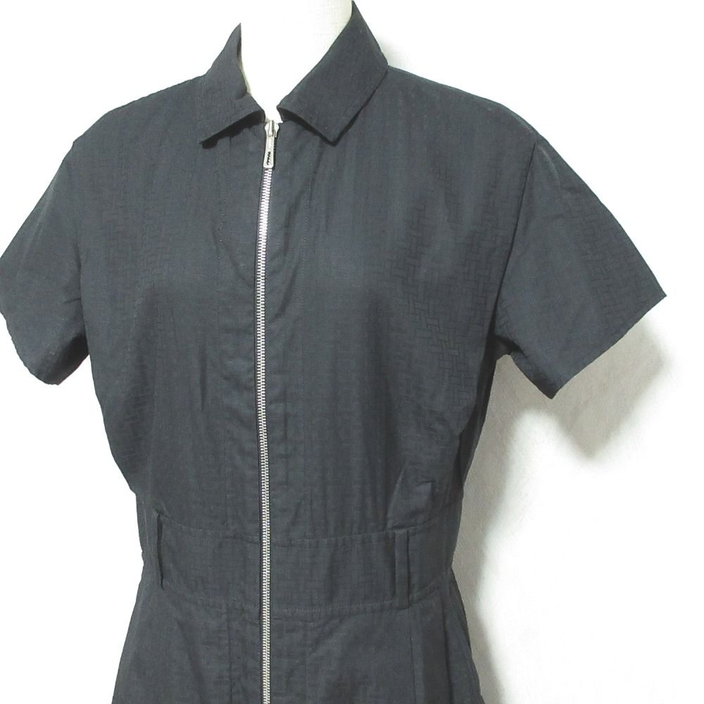 Hermes Mosaic Pattern Front Zip Dress 38 Black — view 4