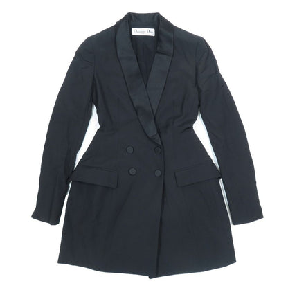 Dior Double Breasted Shawl Color Long Smoking Jacket Chesterfield 36 Black