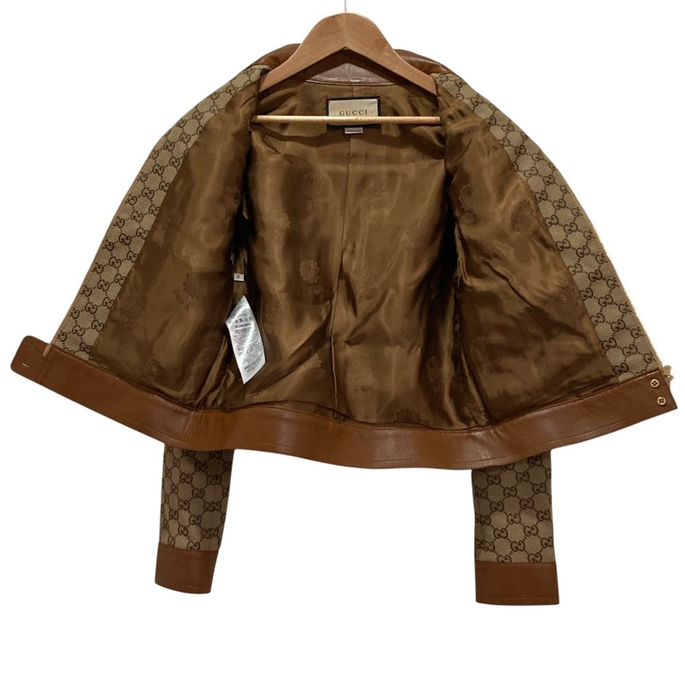 Gucci GG Canvas Leather Trim Rider's Jacket 38 Brown Beige — view 4