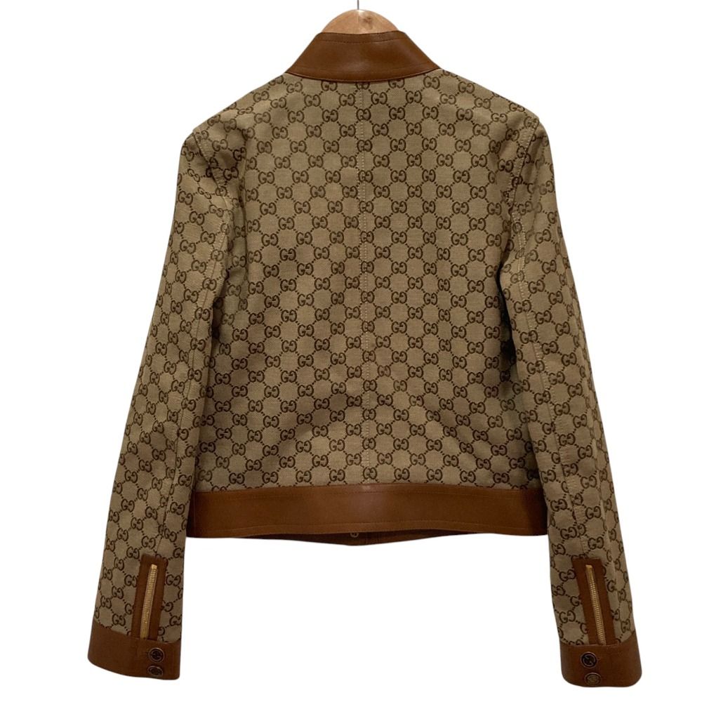 Gucci GG Canvas Leather Trim Rider's Jacket 38 Brown Beige — view 2