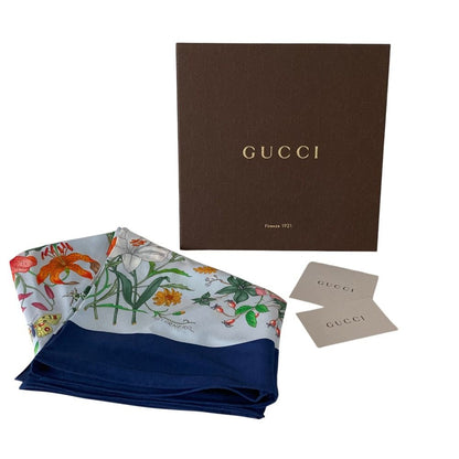 Gucci Flora Print Silk Scarf Navy — view 9