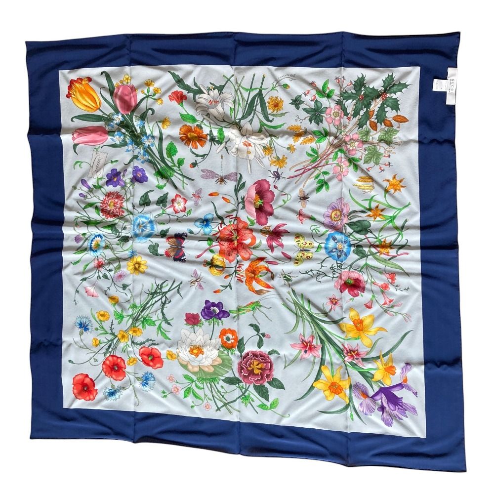 Gucci Flora Print Silk Scarf Navy — view 2