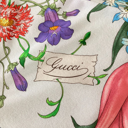 Gucci Flora Print Silk Scarf Navy — view 3
