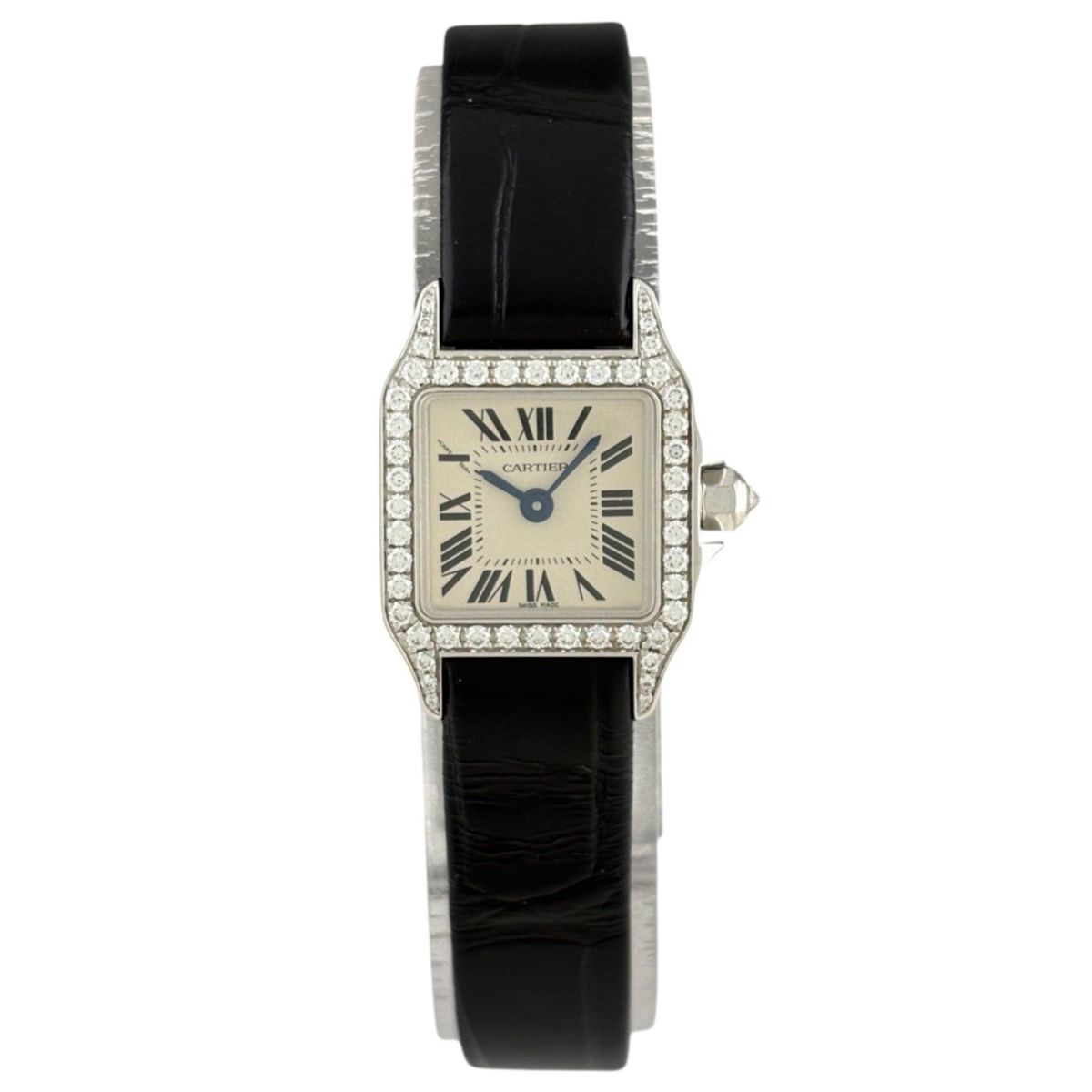 Cartier Santos Mini Watch WG Diamond Leather Quartz Silver — view 2