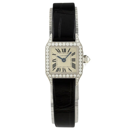 Cartier Santos Mini Watch WG Diamond Leather Quartz Silver — view 2