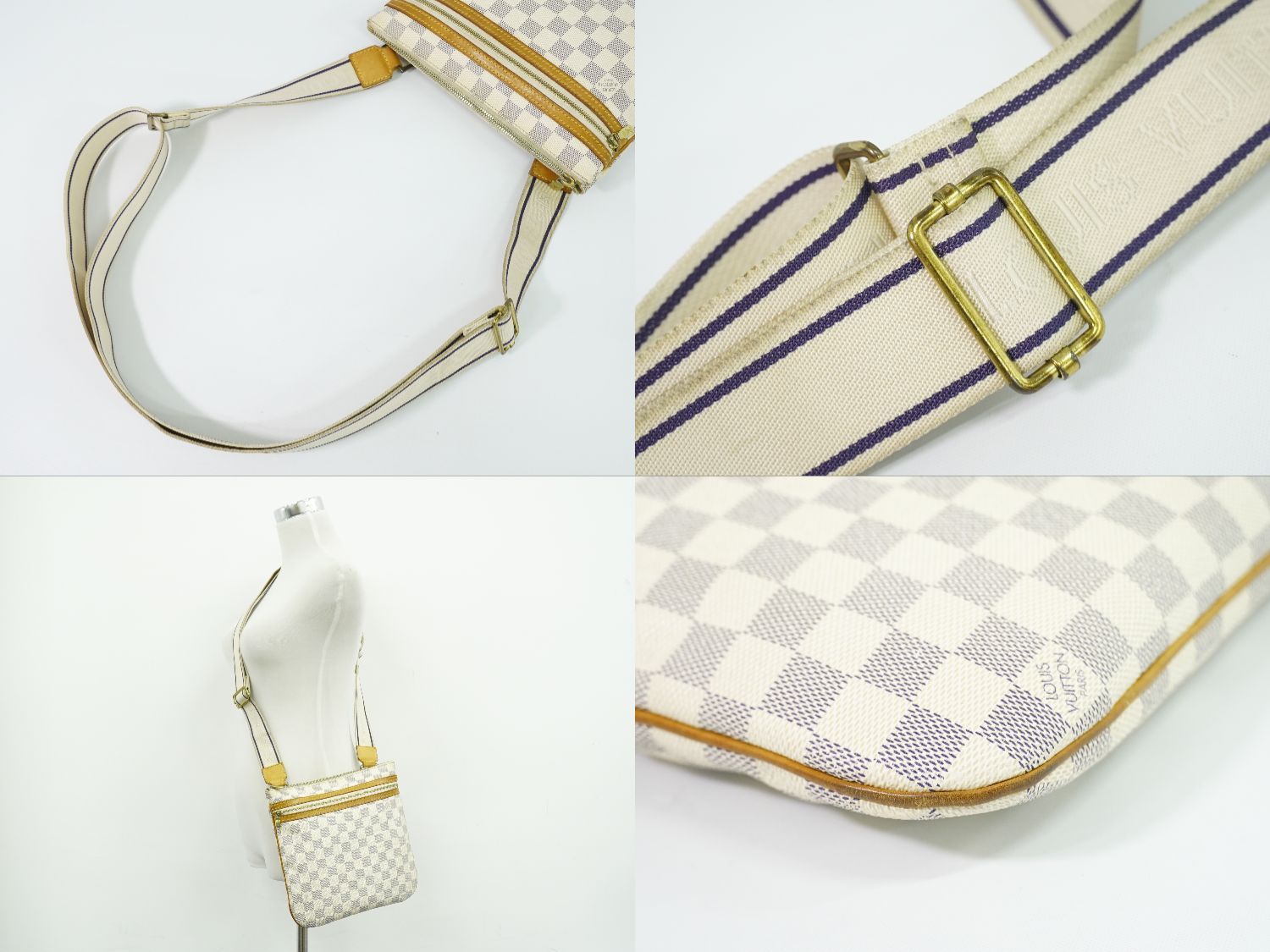 Louis Vuitton LV Pochette Damier Azur Shoulder Bag White Gray Second — view 6