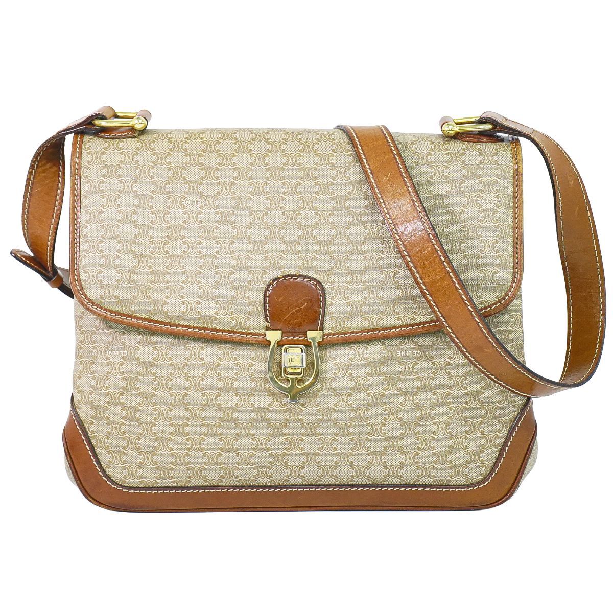 Celine Macadam Turnlock Shoulder Bag Pochette Beige Second