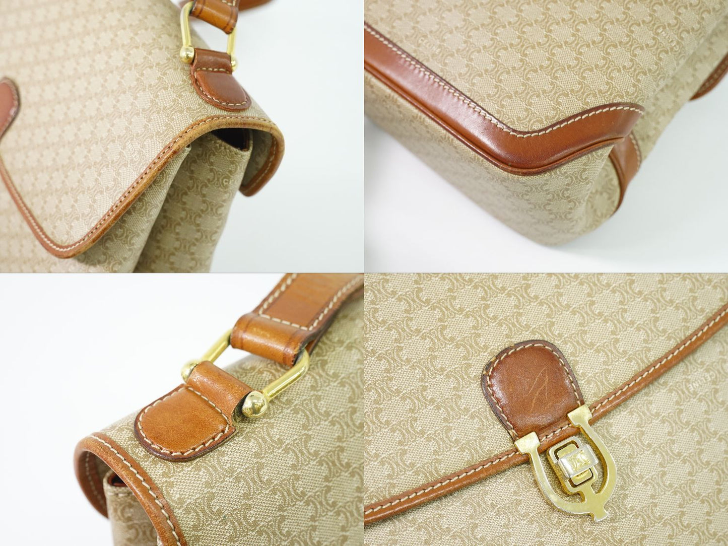 Celine Macadam Turnlock Shoulder Bag Pochette Beige Second — view 7