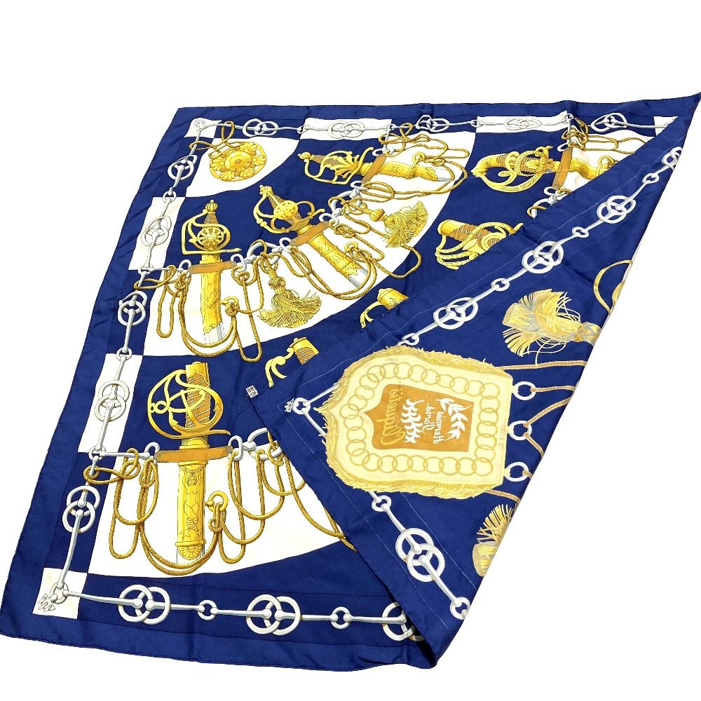 Hermes Carre 90 Julia Abadie Cliquetis Ticking Sword Handle Large Scarf Navy — view 2