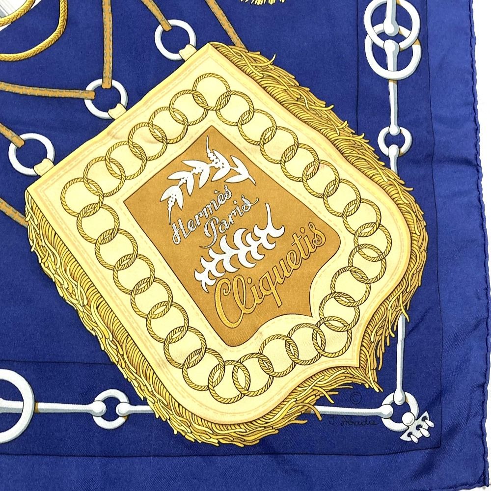 Hermes Carre 90 Julia Abadie Cliquetis Ticking Sword Handle Large Scarf Navy — view 3