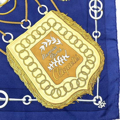 Hermes Carre 90 Julia Abadie Cliquetis Ticking Sword Handle Large Scarf Navy — view 3