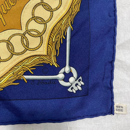 Hermes Carre 90 Julia Abadie Cliquetis Ticking Sword Handle Large Scarf Navy — view 4