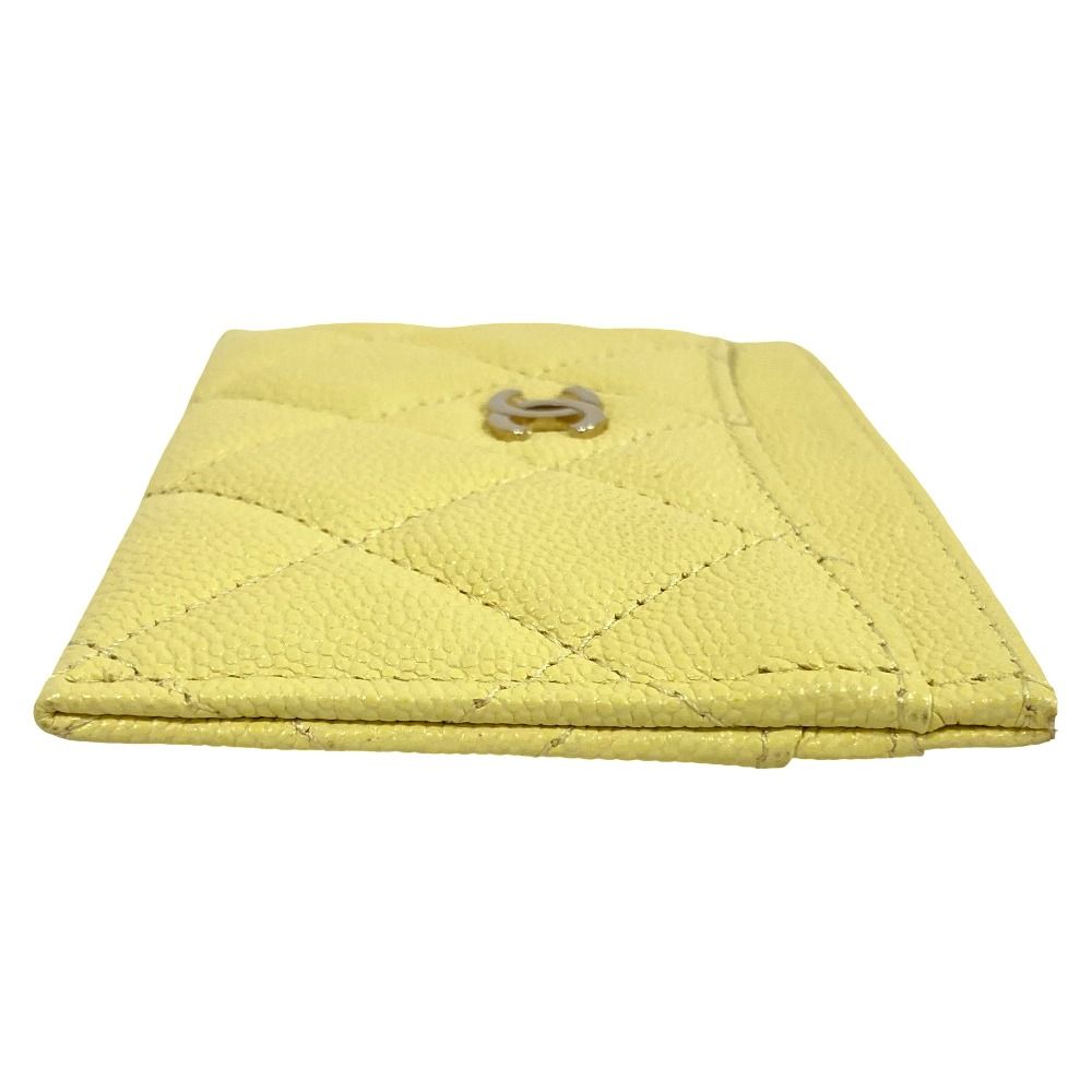 Chanel Caviar Leather CC Logo Quilted Classic Card Case Light Yellow — view 3