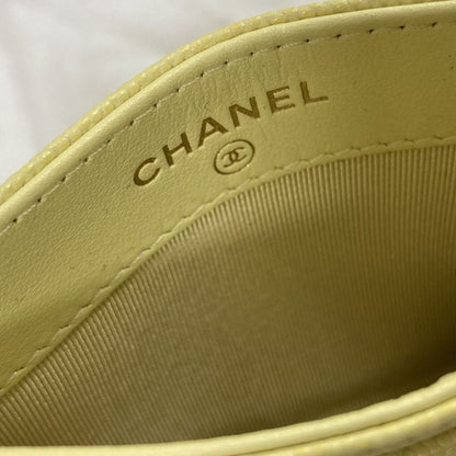 Chanel Caviar Leather CC Logo Quilted Classic Card Case Light Yellow — view 5