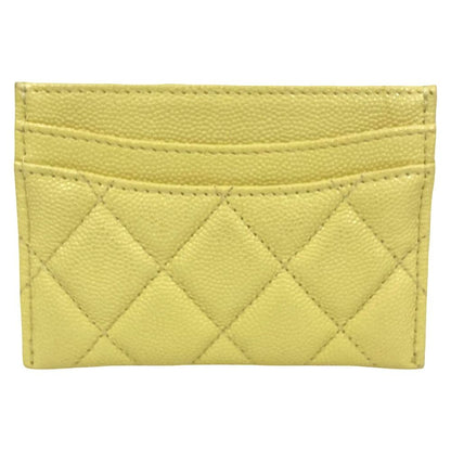Chanel Caviar Leather CC Logo Quilted Classic Card Case Light Yellow — view 2