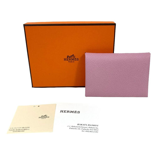 Hermes Calvi Duo Veau Epsom Card Case Coin Mauve Sylvestre