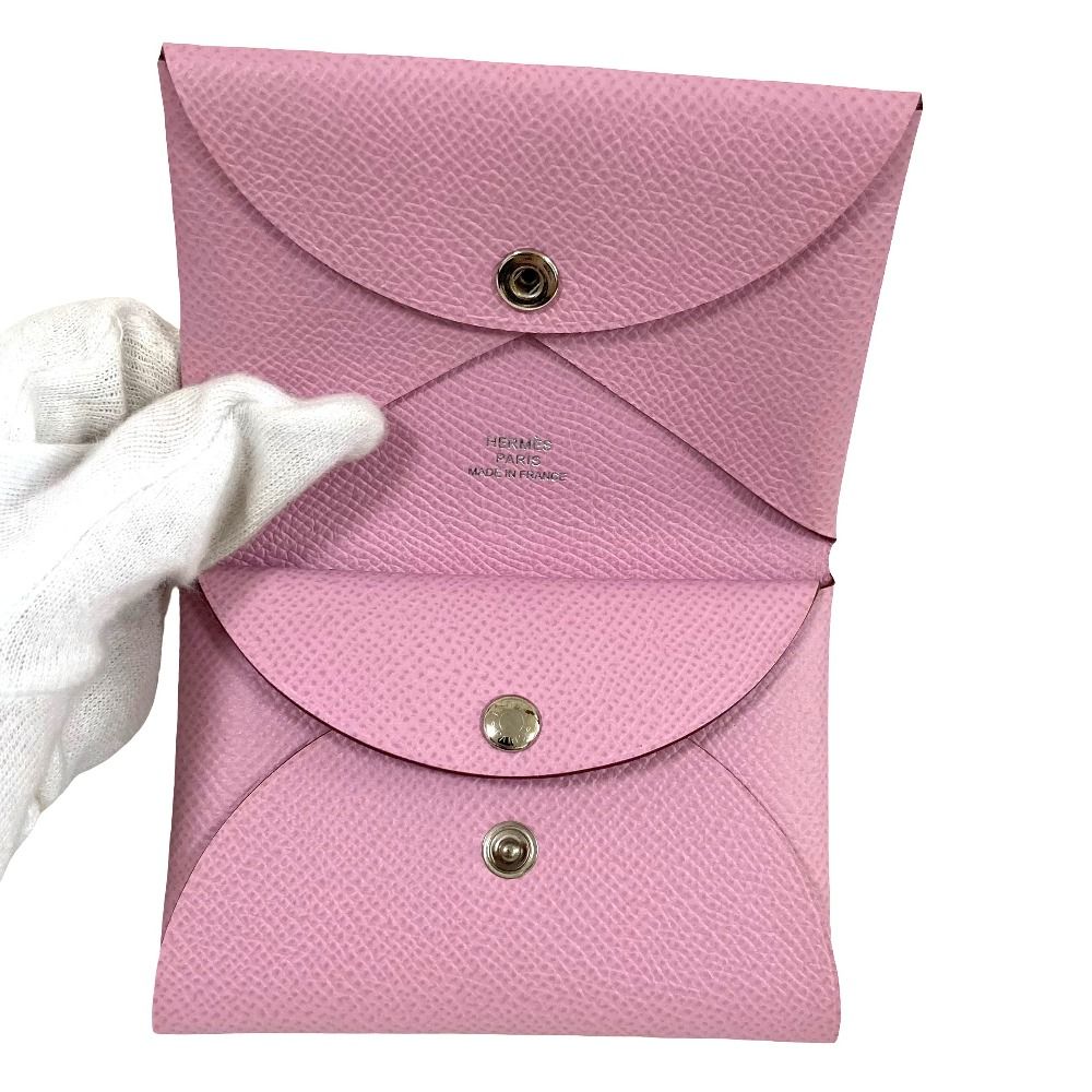 Hermes Calvi Duo Veau Epsom Card Case Coin Mauve Sylvestre — view 4