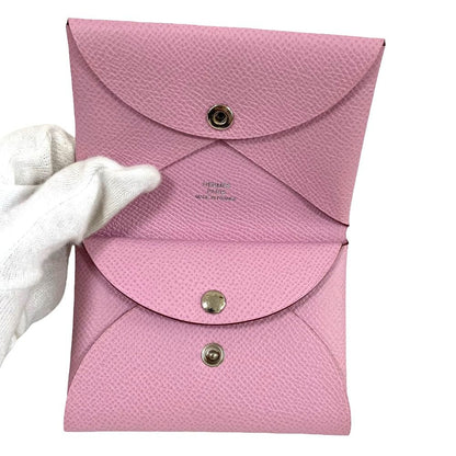 Hermes Calvi Duo Veau Epsom Card Case Coin Mauve Sylvestre — view 4
