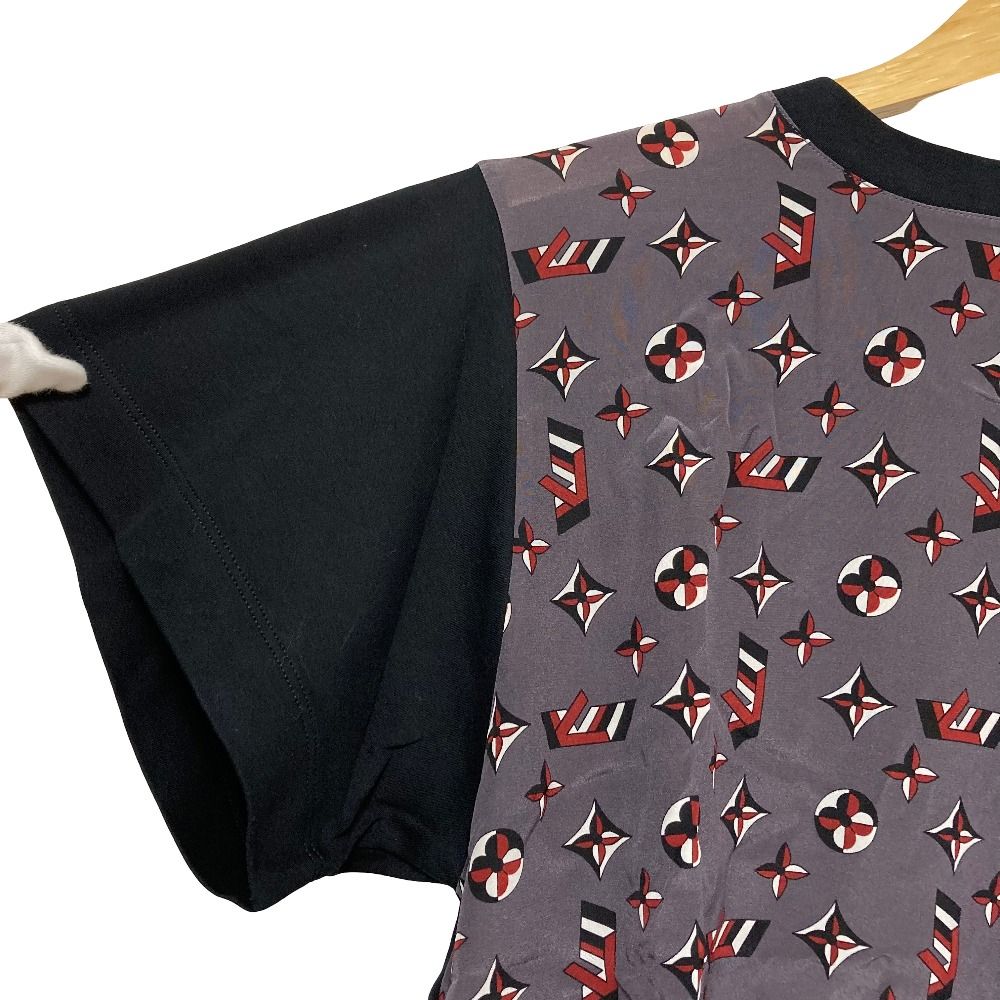 Louis Vuitton Monogram Print Silk Contrast T-Shirt M Black Gray Second — view 3