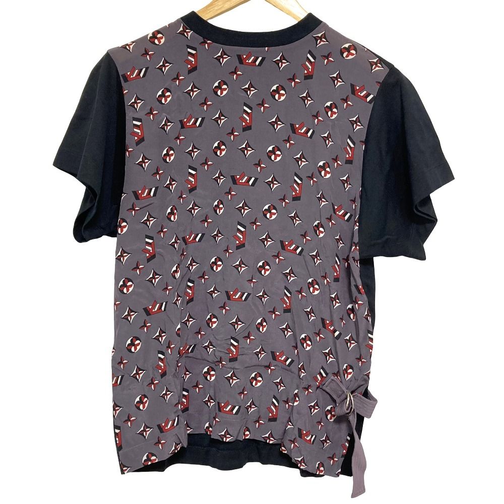 Louis Vuitton Monogram Print Silk Contrast T-Shirt M Black Gray Second
