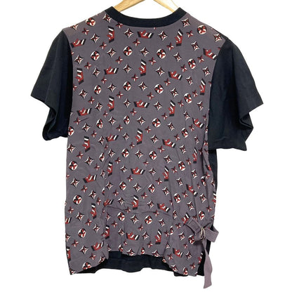 Louis Vuitton Monogram Print Silk Contrast T-Shirt M Black Gray Second