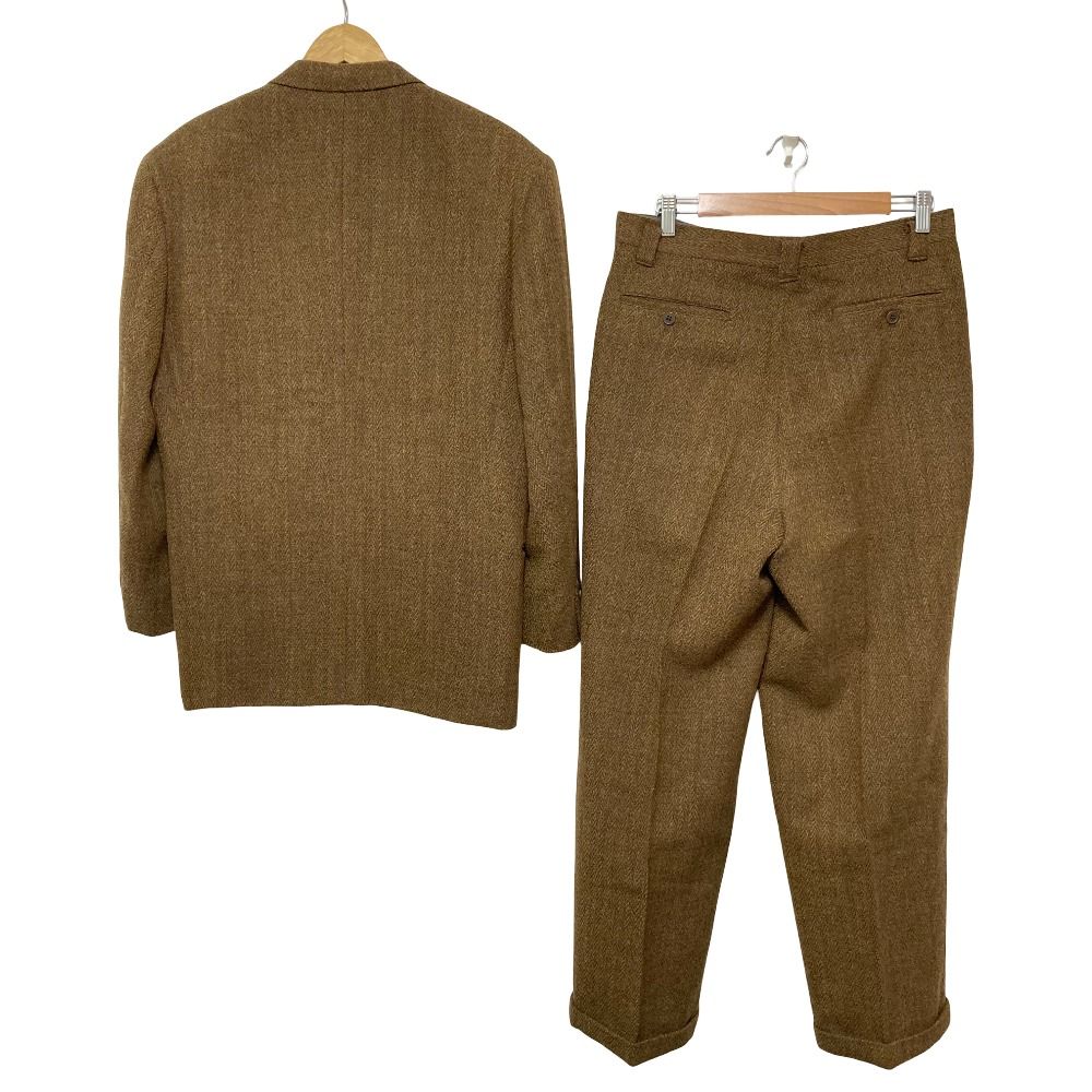 Dior Herringbone Tailored Jacket Pants Suit Set M 85 Brown Second — view 2