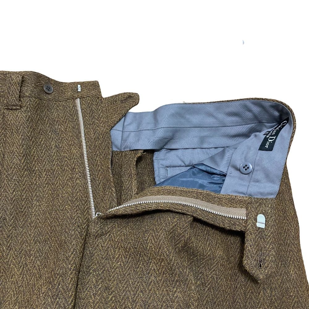 Dior Herringbone Tailored Jacket Pants Suit Set M 85 Brown Second — view 7