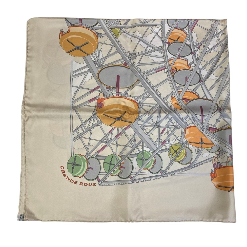 Hermes Grande Roue Ferris Wheel Carre 90 Silk Scarf Off White Second
